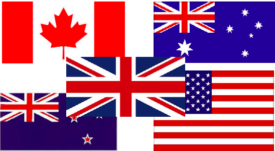 На картинке показаны флаги стран, в которых английский является родным – США, Великобритания, Канада, Австралия, Новая Зеландия.